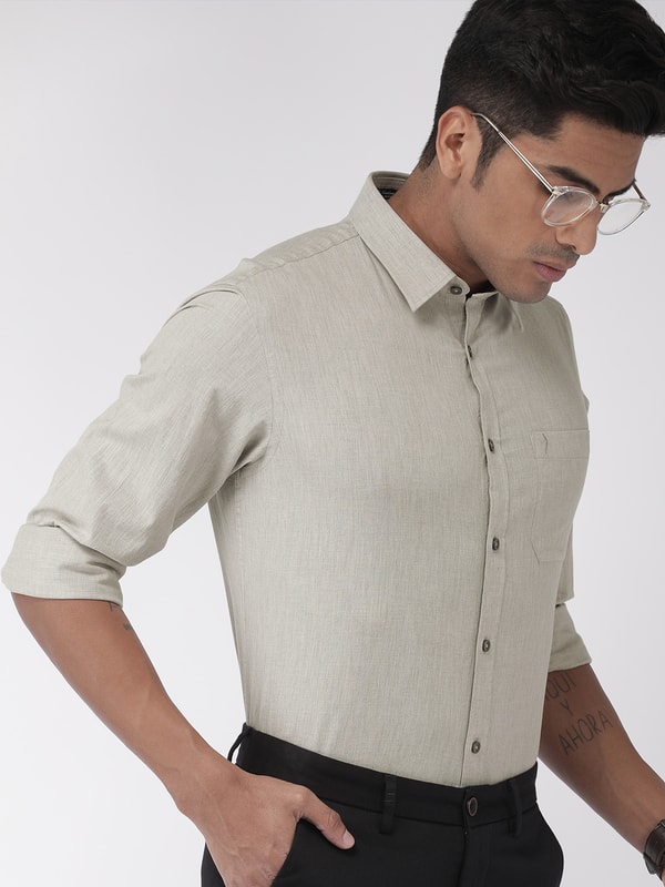Mens Light Grey Solids Slim Fit Shirt